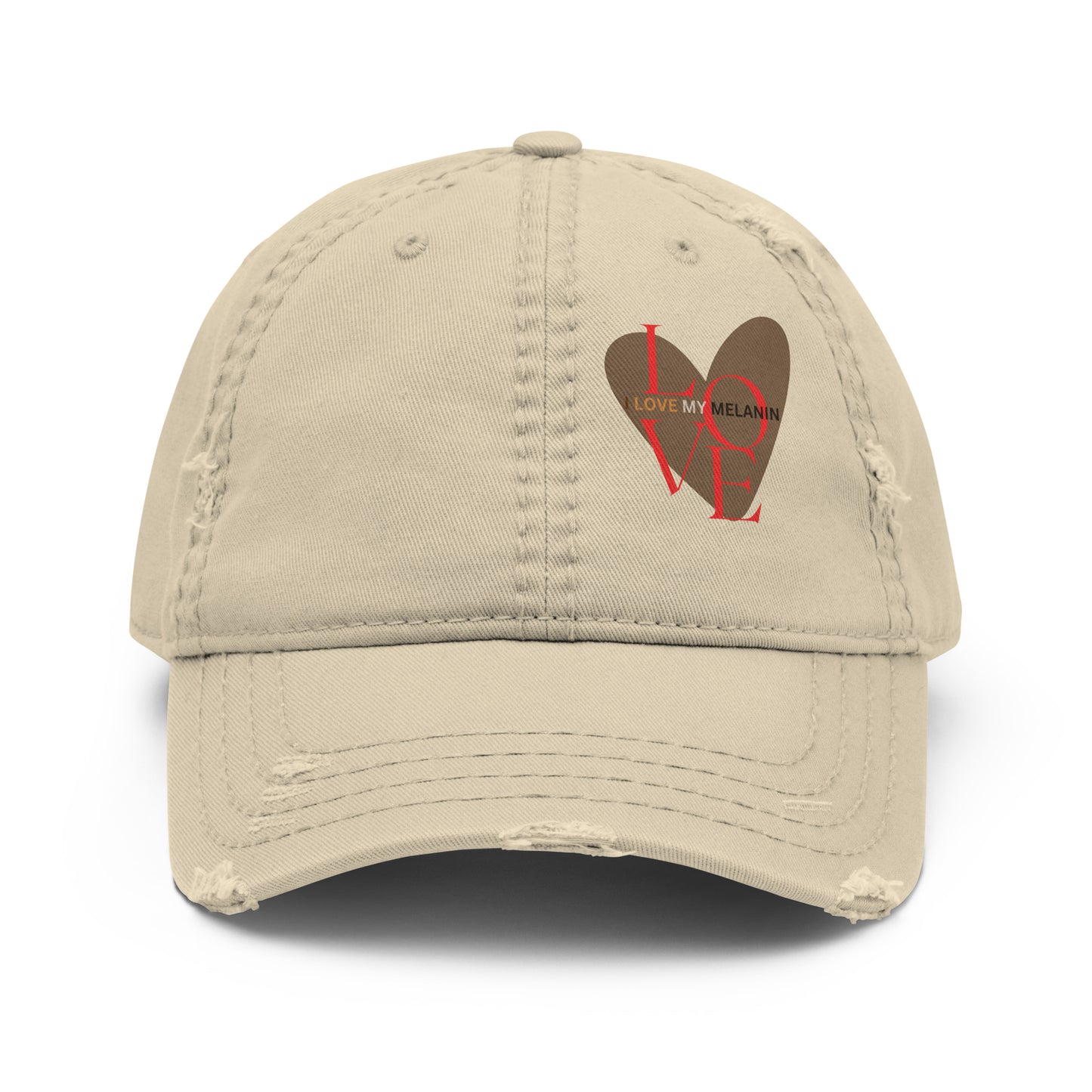 khaki I Love My Melanin distressed dad hat with vintage worn finish