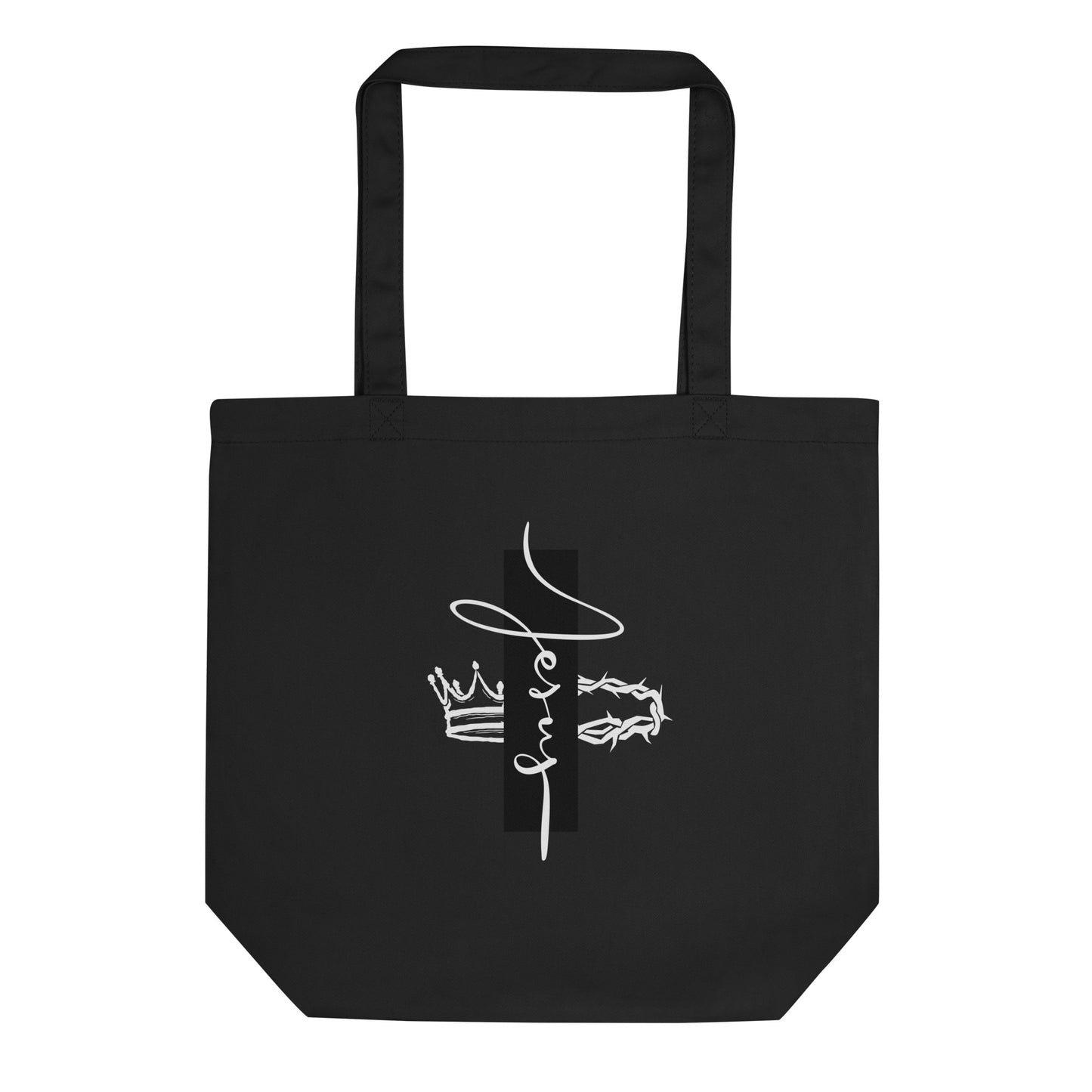 Eco Tote black bag with Jesus print by Melanin Elevation – lightweight, organic cotton, sustainable lifestyle accessory