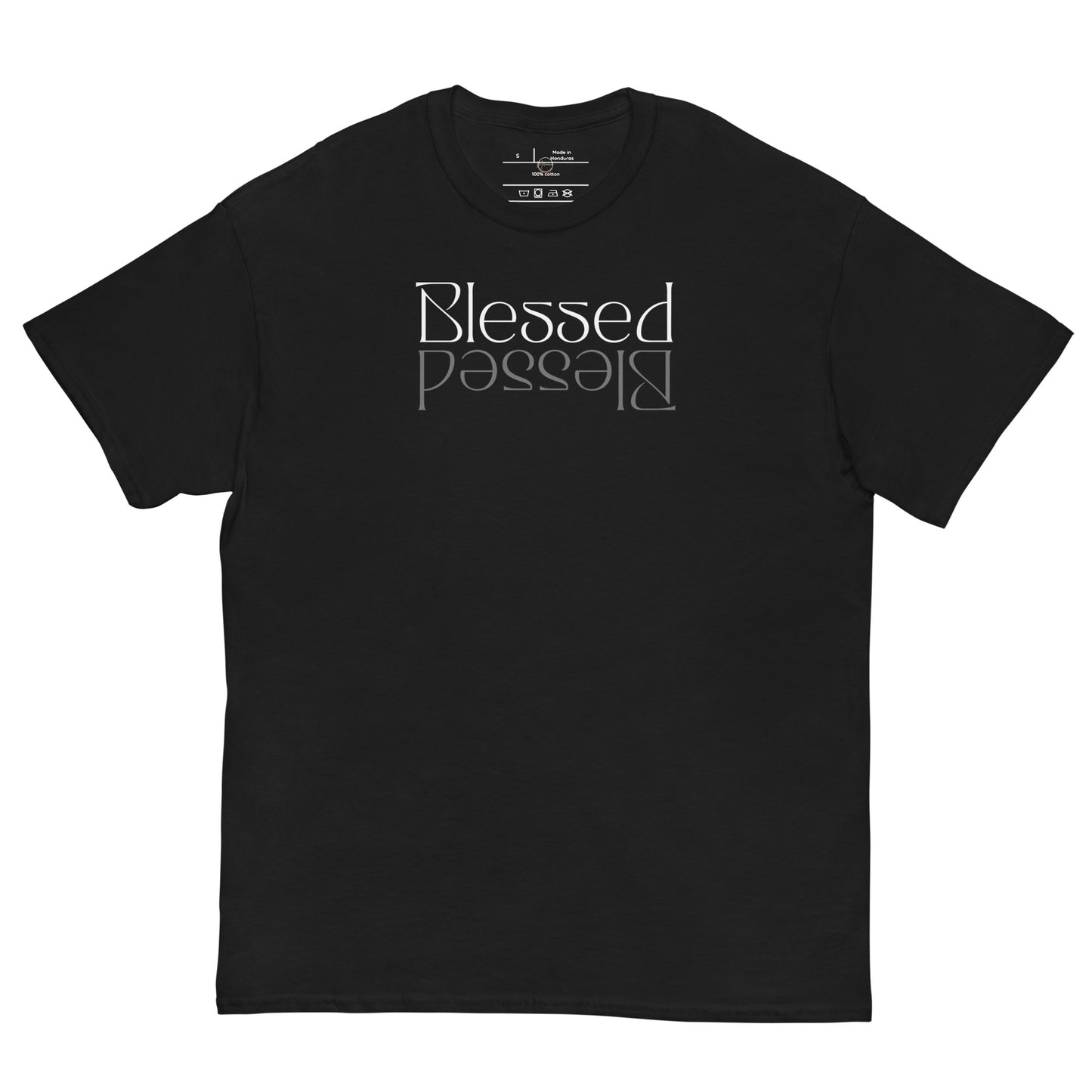 Black unisex t-shirt with “Blessed” design