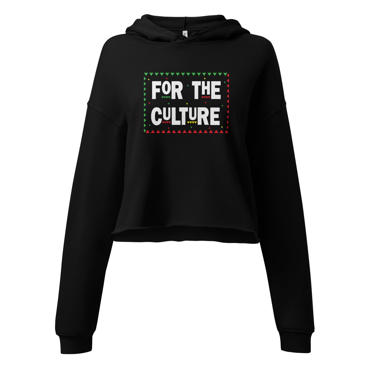 Black “For The Culture” cropped hoodie representing heritage and empowerment.