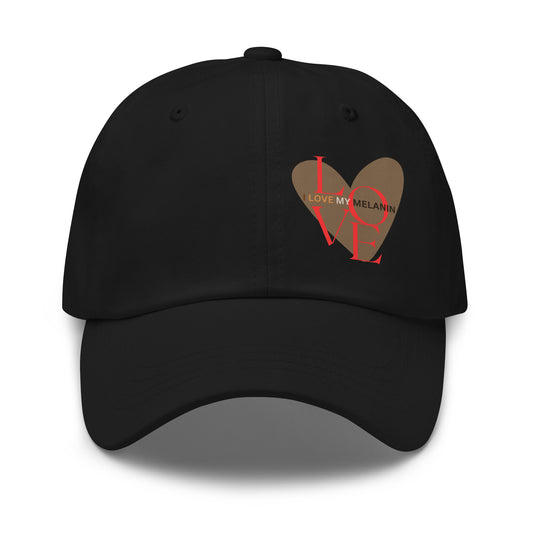 Black I Love My Melanin classic cotton dad hat with curved visor