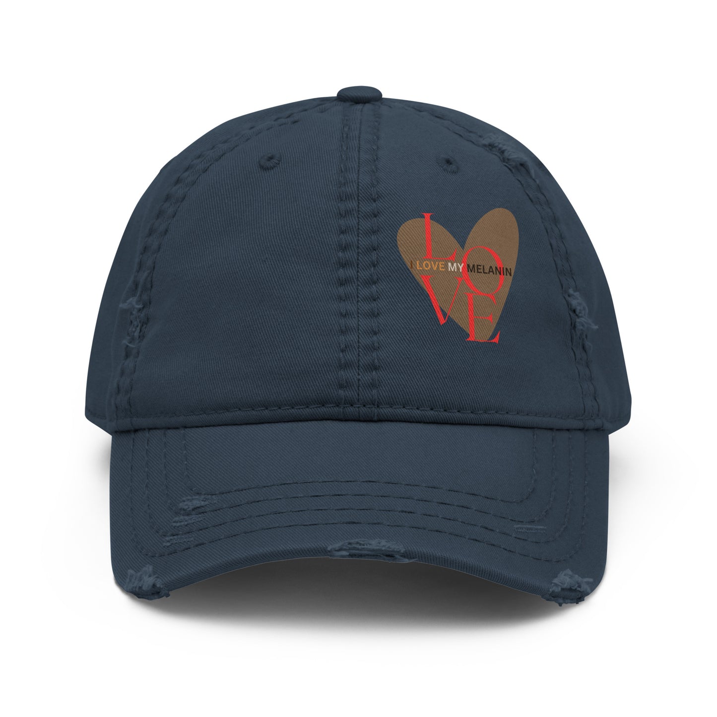 Blue I Love My Melanin distressed dad hat with vintage worn finish