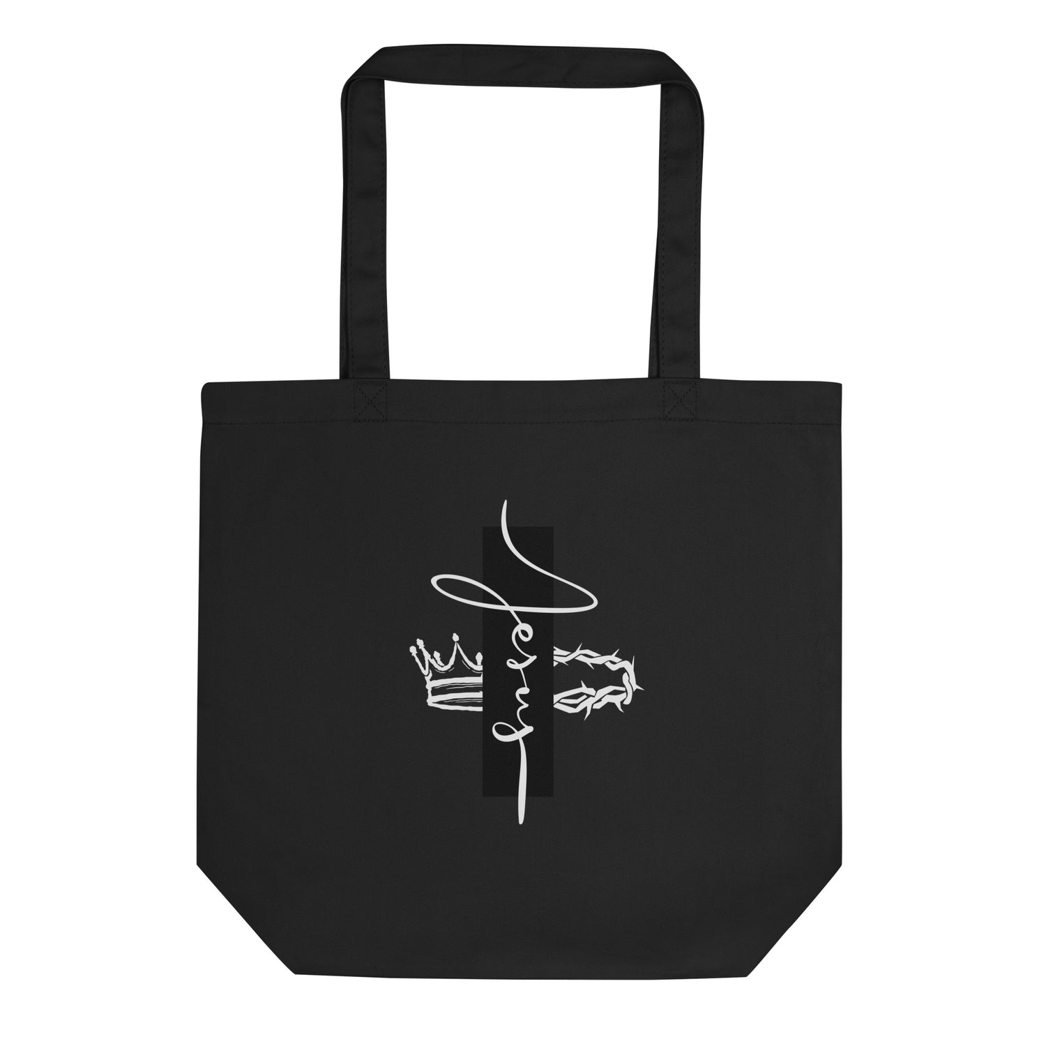 Eco Tote black bag with Jesus print by Melanin Elevation – lightweight, organic cotton, sustainable lifestyle accessory
