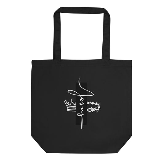 Eco Tote black bag with Jesus print by Melanin Elevation – lightweight, organic cotton, sustainable lifestyle accessory