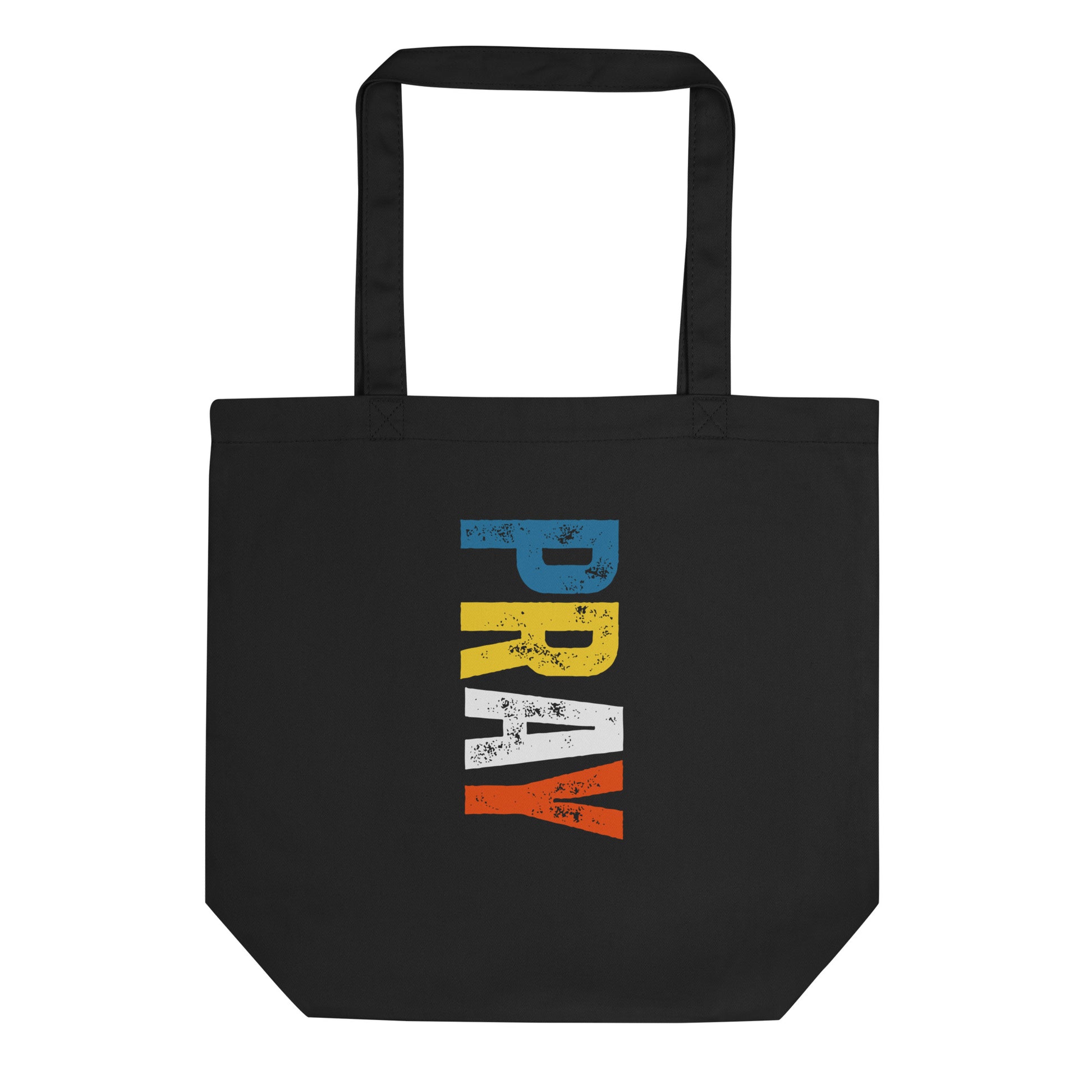 Black Eco Tote bag with PRAY print by Melanin Elevation – lightweight, organic cotton, sustainable lifestyle accessory