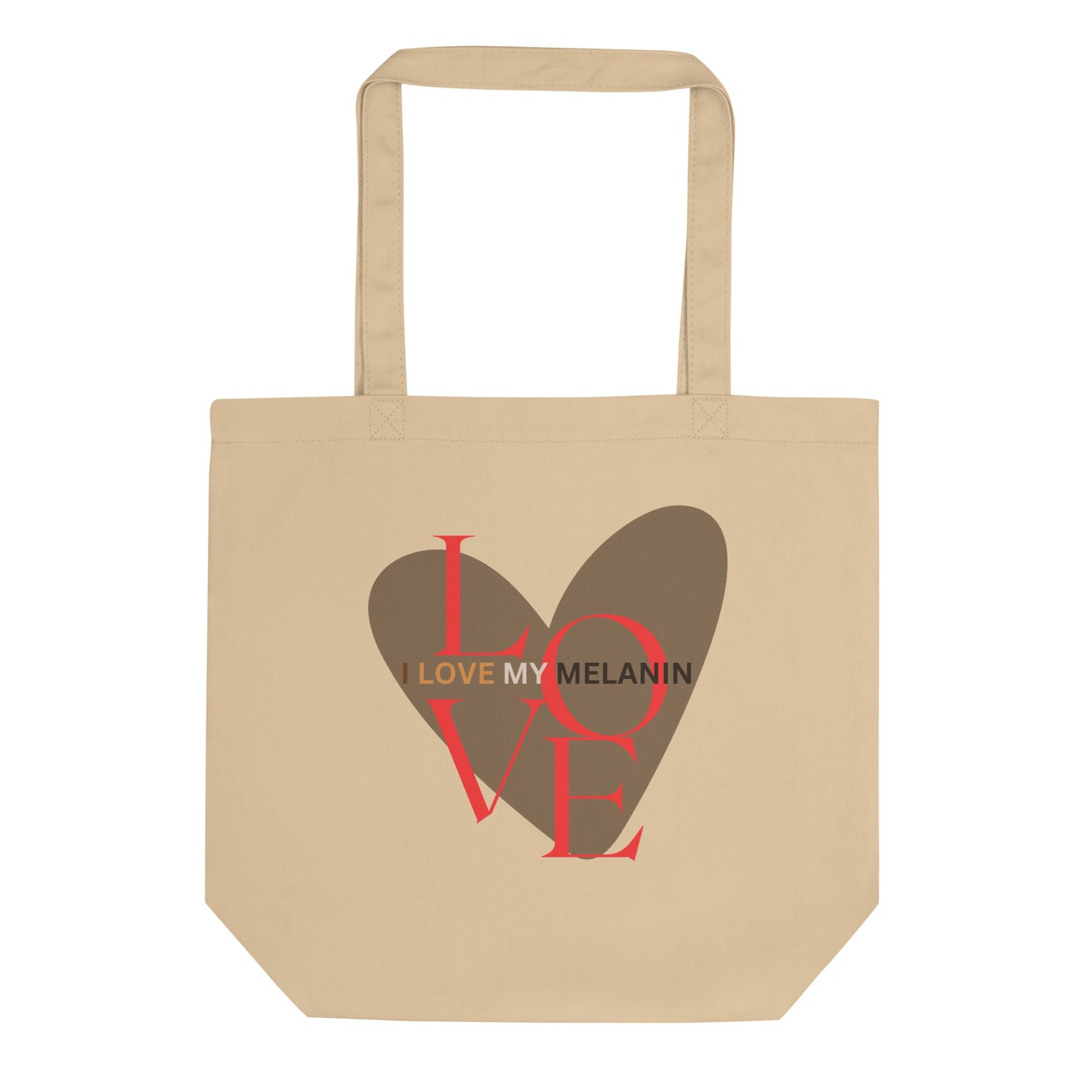 Beige Eco Tote bag with I love My Melanin print by Melanin Elevation – lightweight, organic cotton, sustainable lifestyle accessory