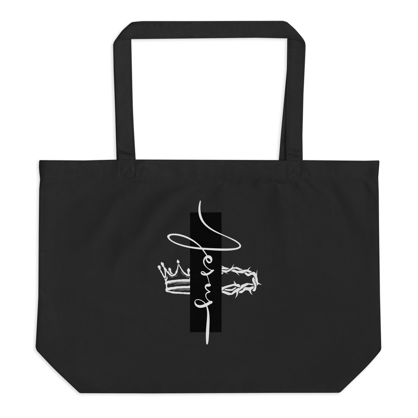 Large Black Organic Tote bag with Jesus print by Melanin Elevation – eco-friendly, durable, everyday carry essentials