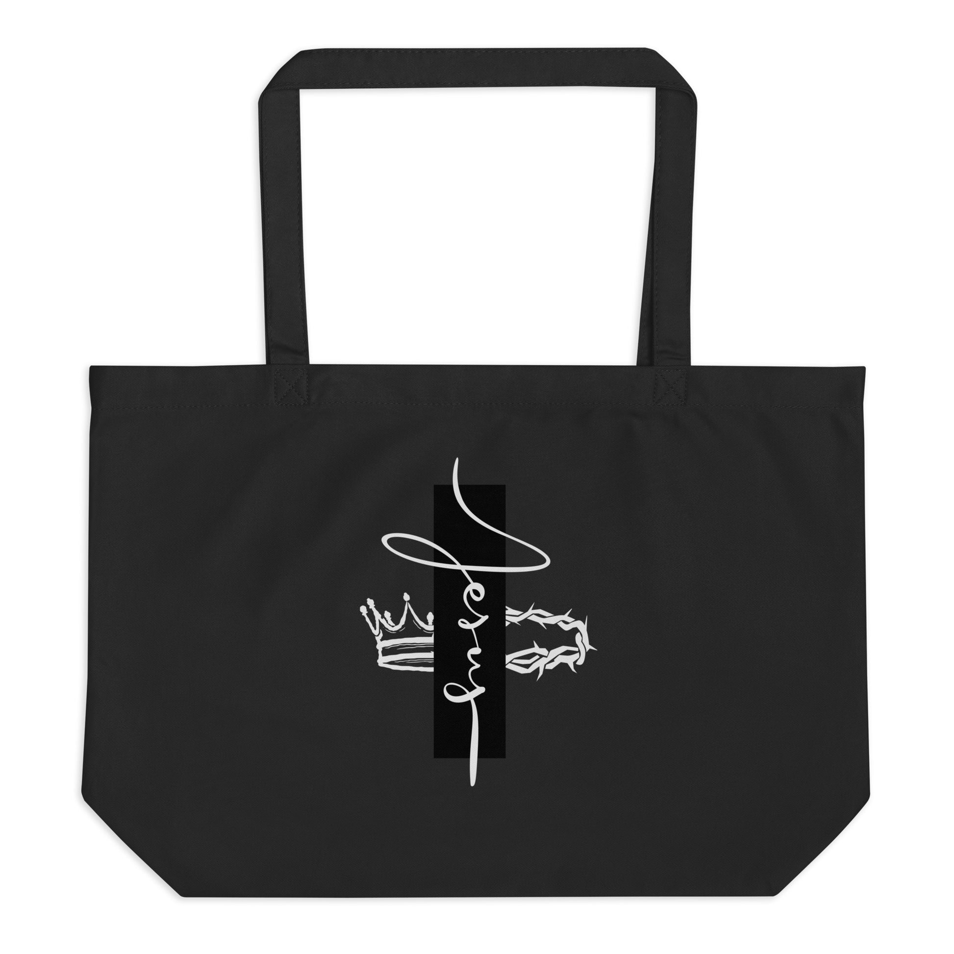 Large Black Organic Tote bag with Jesus print by Melanin Elevation – eco-friendly, durable, everyday carry essentials