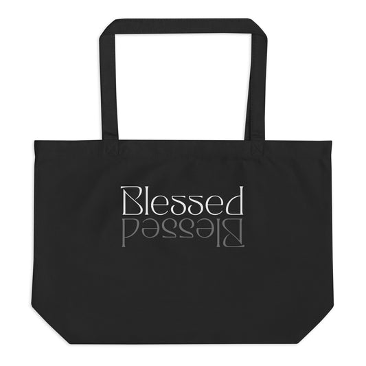 Large Black Organic Tote bag with Blessed print by Melanin Elevation – eco-friendly, durable, everyday carry essentials