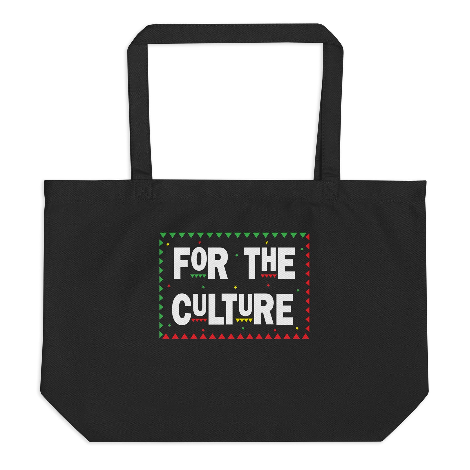 Black Large Organic Tote bag with For The Culture print by Melanin Elevation – eco-friendly, durable, daily essentials