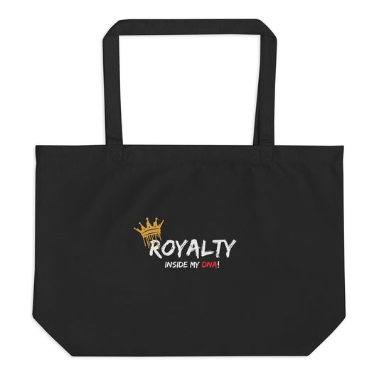 Black Large Organic Tote bag with Royalty Inside My DNA print by Melanin Elevation – eco-friendly, durable, daily essentials