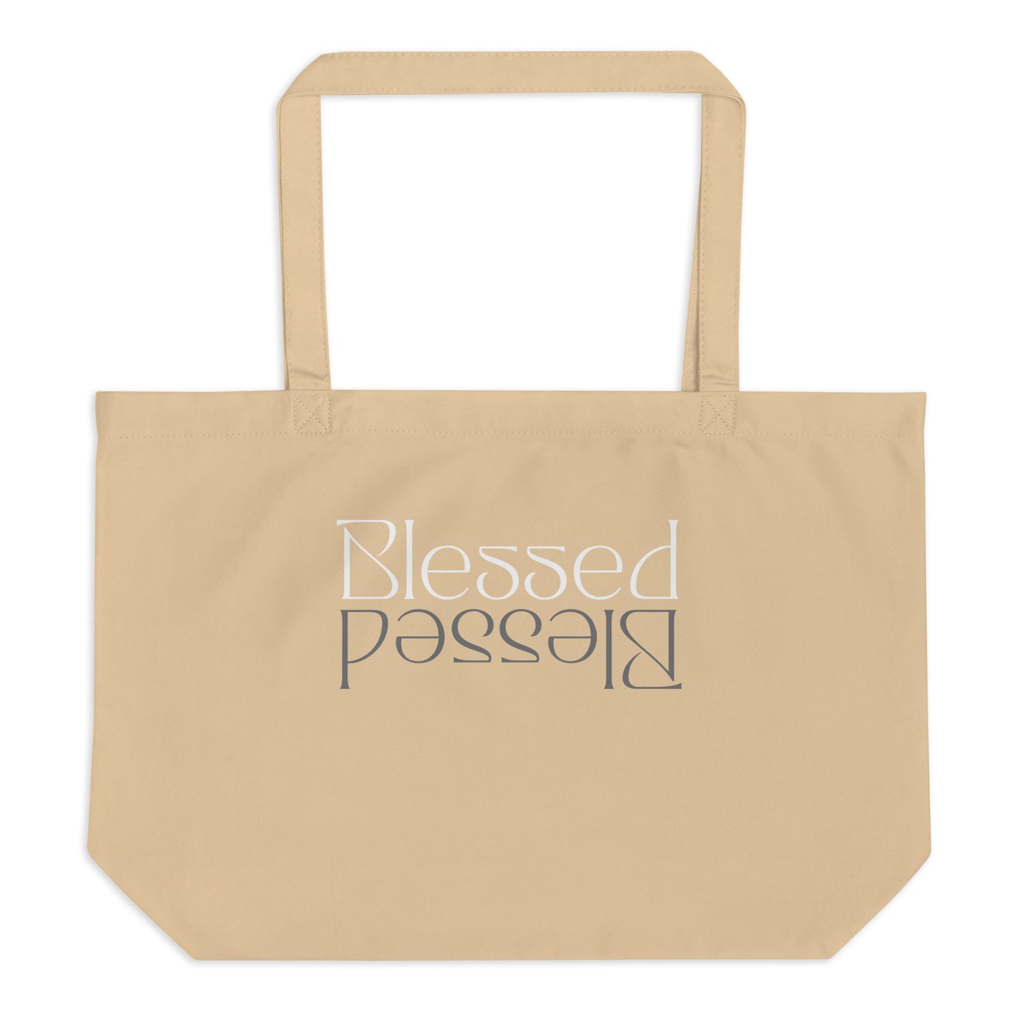Large Beige Organic Tote bag with Blessed print by Melanin Elevation – eco-friendly, durable, everyday carry essentials