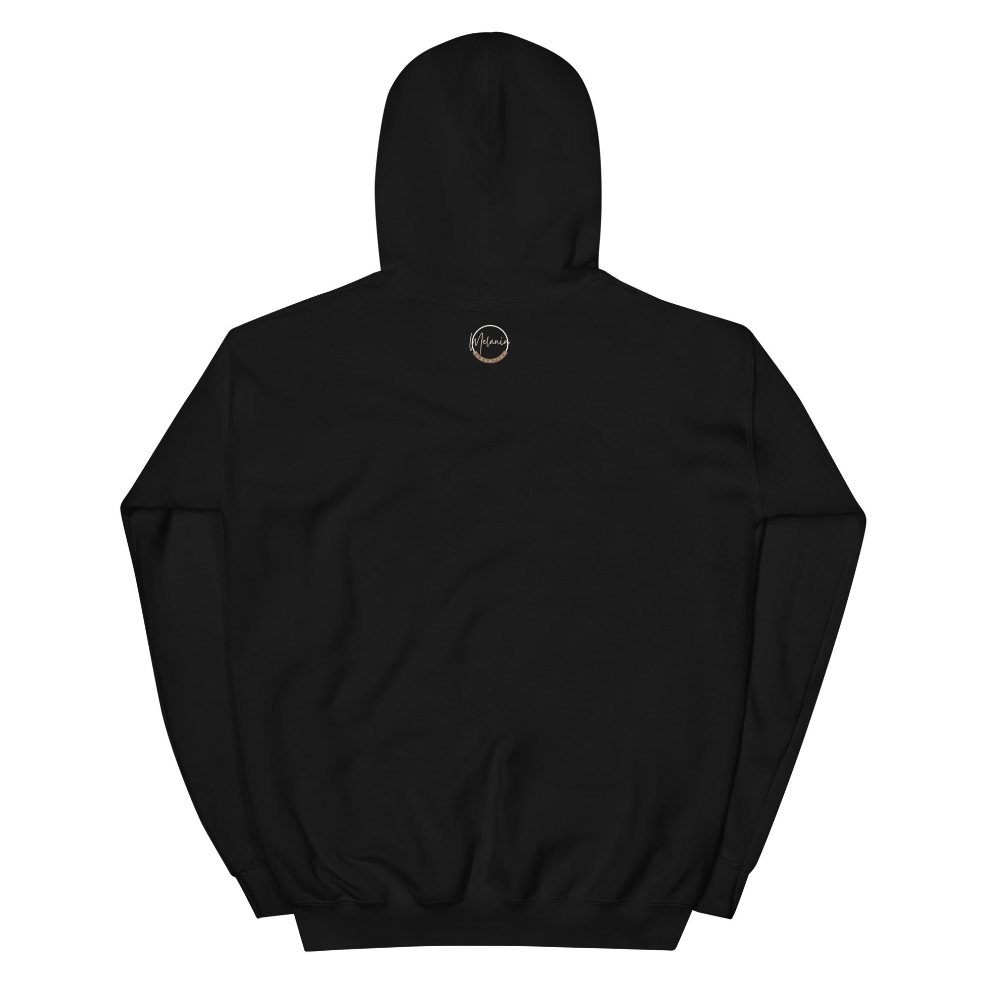 Black unisex back of  hoodie with small brand logo printed.