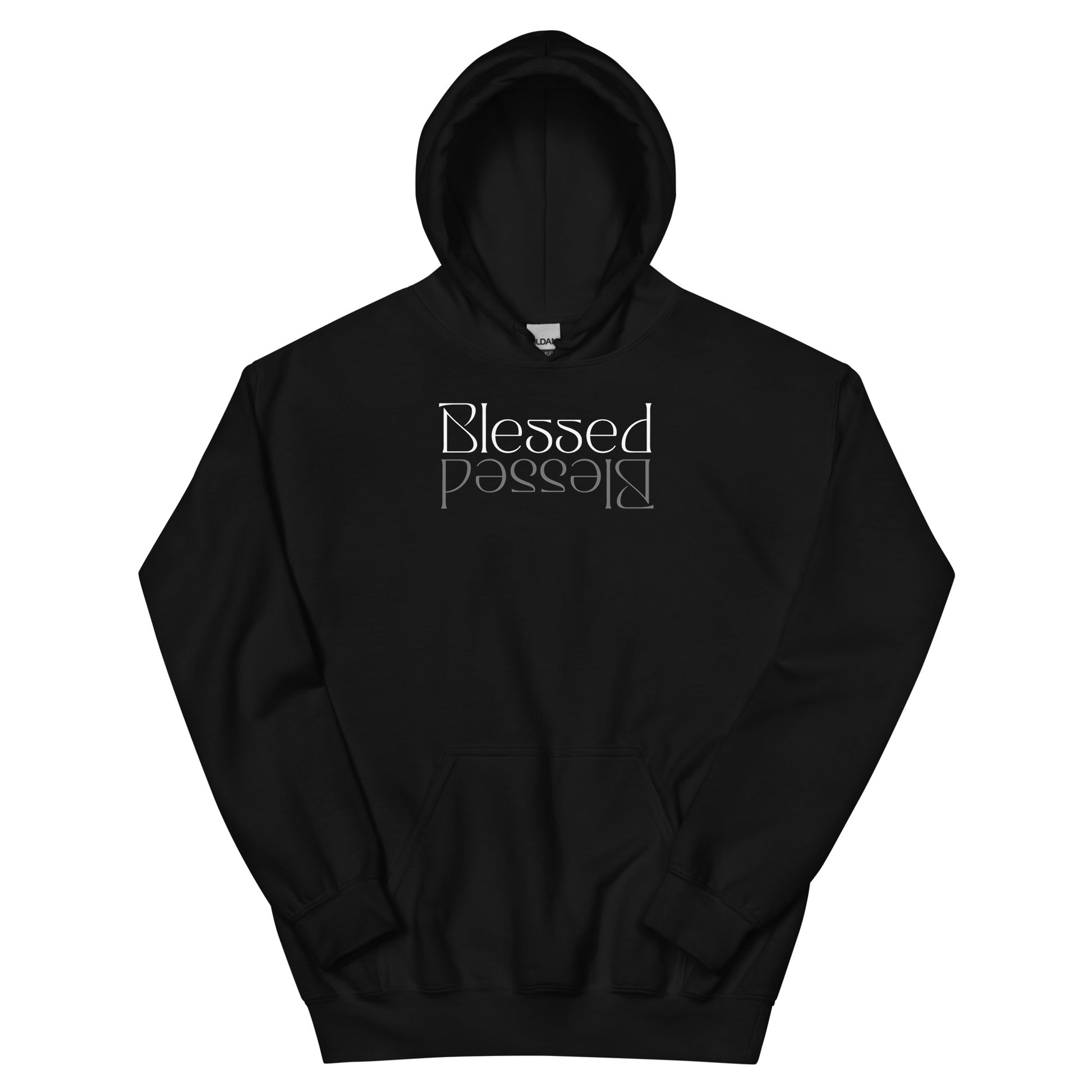 Black unisex hoodie with “Blessed” design