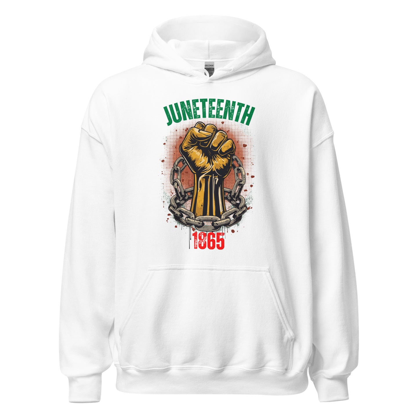 Juneteenth 1865 white hoodie celebrating Black history, freedom, and cultural pride