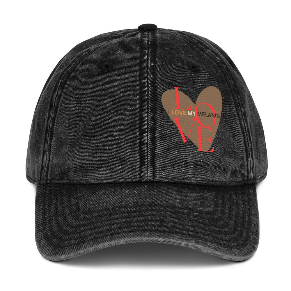 Black I Love My Melanin vintage cotton twill cap with adjustable strap