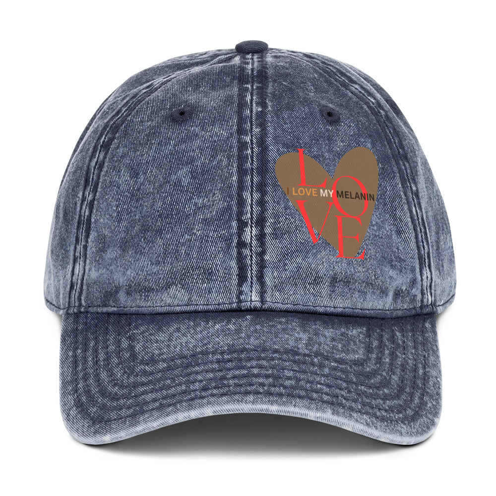 Blue I Love My Melanin vintage cotton twill cap with adjustable strap