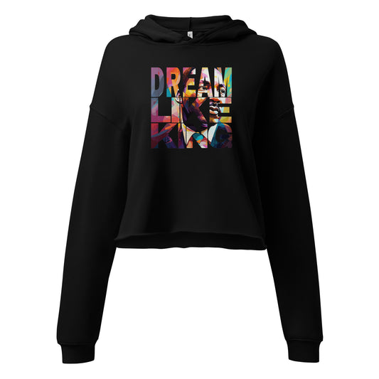 Black “Dream Like King” cropped hoodie, faith- and culture-inspired fashion.
